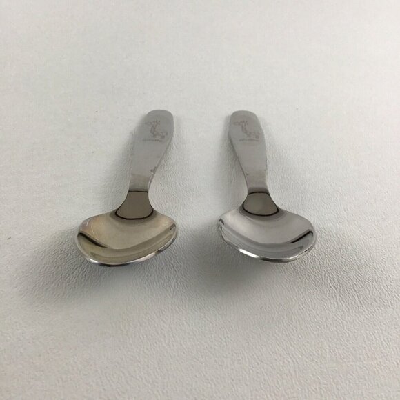2 Baby Toddler Child Feeding Spoon Set Giraffe Silver Pair Lot - Picture 2 of 7